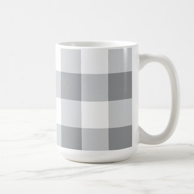 Taza De Café Patrón Gingham Gris Y Blanco (Derecha)