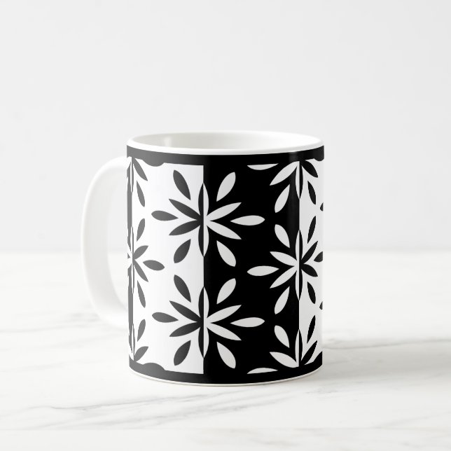 Taza De Café Patrón gráfico de flor geométrica en blanco y negr (Anverso izquierdo)