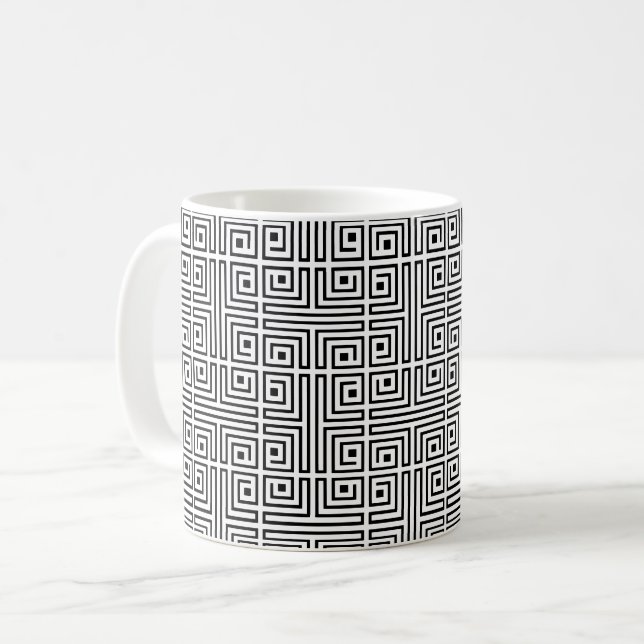 Taza De Café Patrón griego de Op-Art de la Plaza Blanca Negra (Anverso izquierdo)