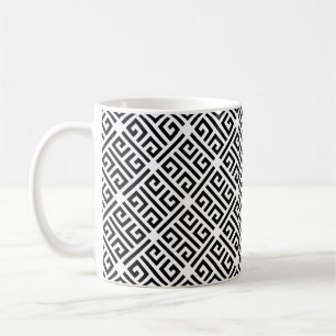 Taza De Café Patrón griego entrelazado en blanco y negro