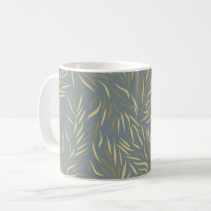 Taza De Café Patrón gris de hojas amarillas
