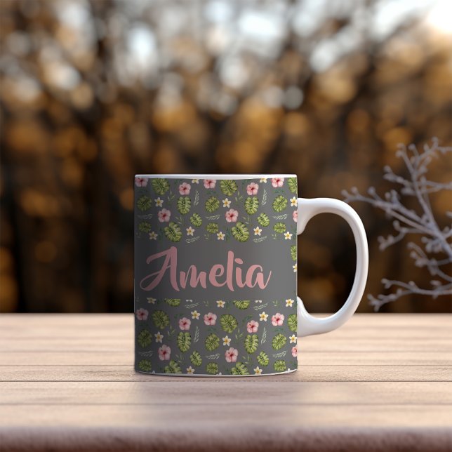 Taza De Café Patrón gris rosa del jardín de agua (Subido por el creador)