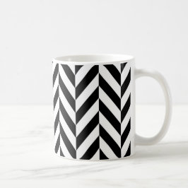 Taza De Café Patrón Herringbone blanco negro