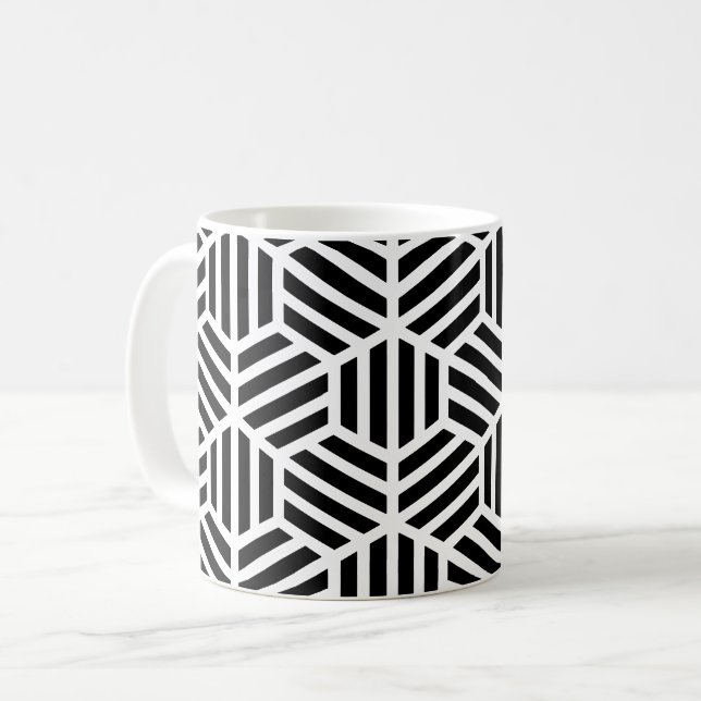 Taza De Café Patrón Hexagon Geométrico Blanco Negro (Anverso izquierdo)