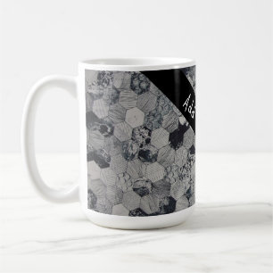Taza De Café Patrón hexágono gris geométrico, blanco y negro