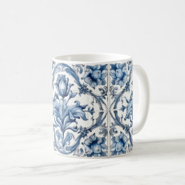 Taza De Café Patrón holandés de tulipanes azules