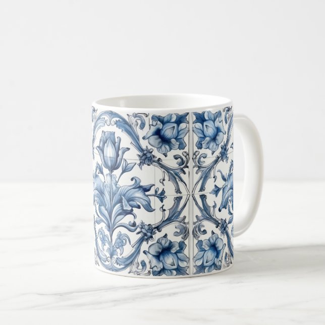 Taza De Café Patrón holandés de tulipanes azules (Anverso derecho)