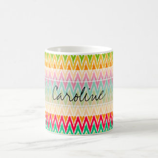 Taza De Café Patrón Ikat Chevron Zig Zag Verde azulado Naranja