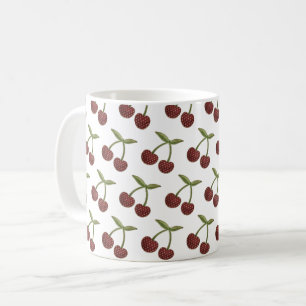 Taza De Café Patrón ilustrado de cerezo vintage sobre blanco 