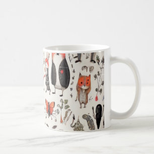 Taza De Café Patrón Ilustrado de Criaturas Caprichosas de Cuent