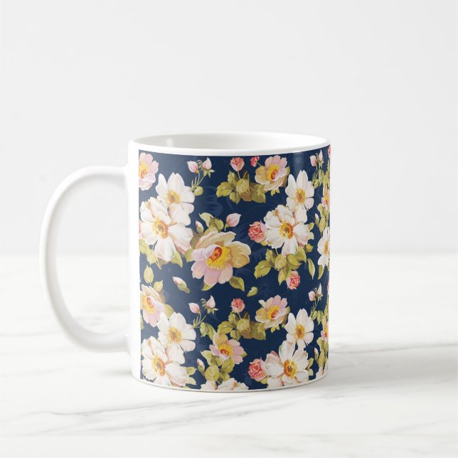 Taza De Café patrón impecable con flores en negrita. Elegancia (Izquierda)