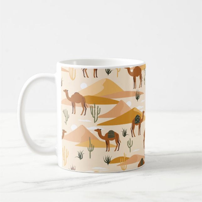 Taza De Café Patrón incomparable con camellos, dunas y cactus.  (Izquierda)