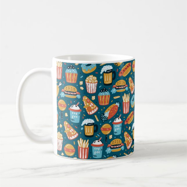 Taza De Café patrón incomparable de Iconos de comida rápida. Re (Izquierda)