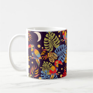 Taza De Café Patrón ininterrumpido colorido, aves exóticas y