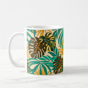 Taza De Café Patrón ininterrumpido colorido con plantas tropica