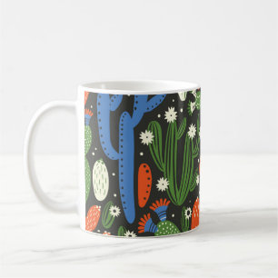 Taza De Café patrón ininterrumpido con cactus sobre fondo negro