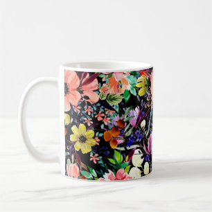 Taza De Café Patrón ininterrumpido de acuarela floral. Diferent