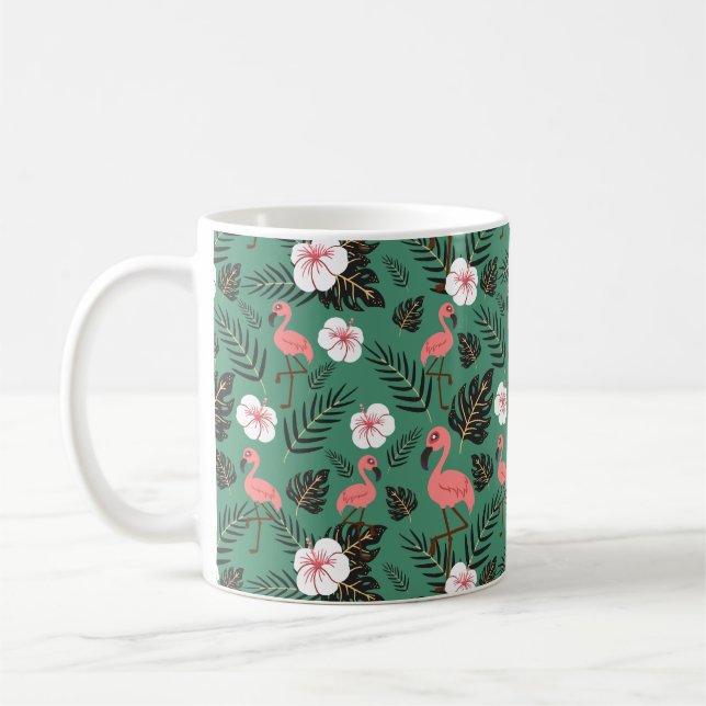 Taza De Café Patrón ininterrumpido de flamenco rosa sobre fondo (Izquierda)