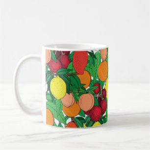 Taza De Café Patrón ininterrumpido de frutas, dibujo a mano, na