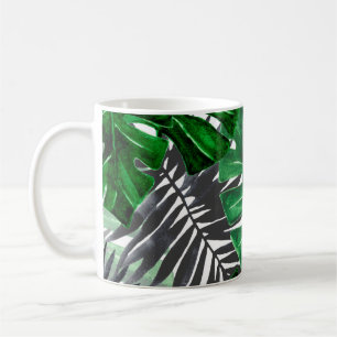Taza De Café patrón ininterrumpido de hojas y elementos tropica