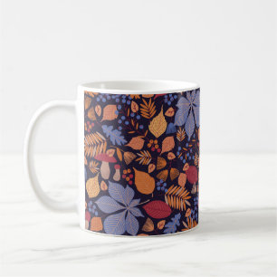 Taza De Café Patrón ininterrumpido de otoño con hojas, ramas y