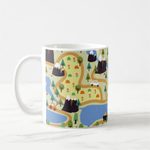 Taza De Café Patrón ininterrumpido infantil con montañas, río,