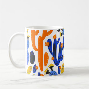 Taza De Café patrón ininterrumpido vintage con cactus en negro