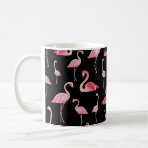 Taza De Café patrón inmaculado Cute flamencos sobre negro b