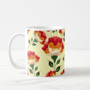 Taza De Café Patrón inmaculado, decoración floral colorida.