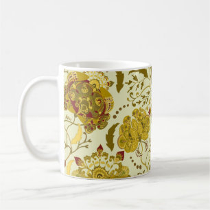Taza De Café Patrón inmaculado, flores indias grandes paisley.