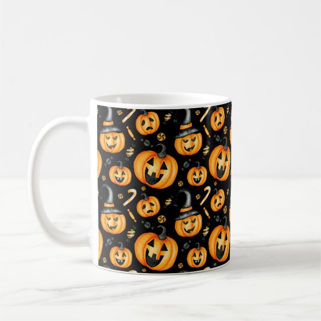 Taza De Café Patrón Jack-o-Lantern y Candy de Halloween (Izquierda)