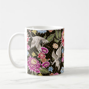 Taza De Café Patrón japonés con flores y grúas blancas