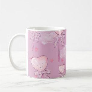 Taza De Café Patrón Kawaii Heart Lollipop - Púrpura Pastel