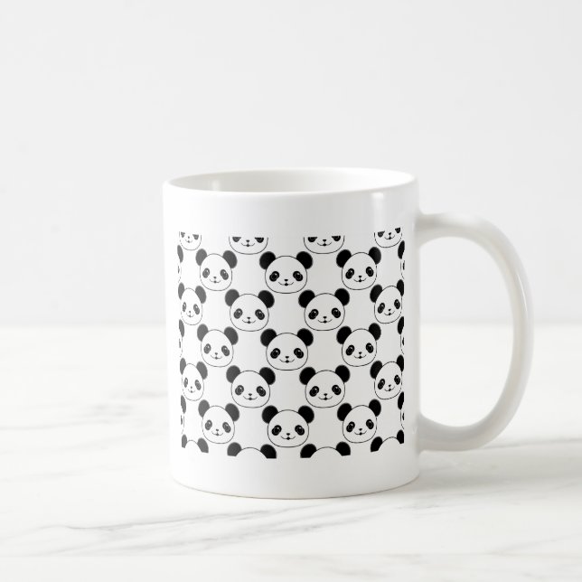 Taza De Café Patrón Kawaii Panda En Blanco Y Negro (Derecha)