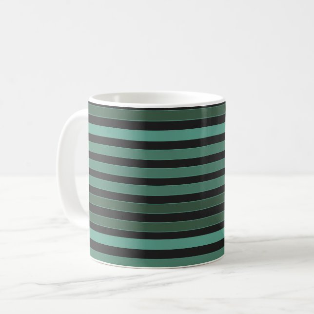 Taza De Café Patrón liso rayado retro verde (Anverso izquierdo)