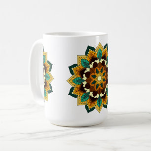 Taza De Café Patrón Mandala 02 en tazón de café amarillo y marr