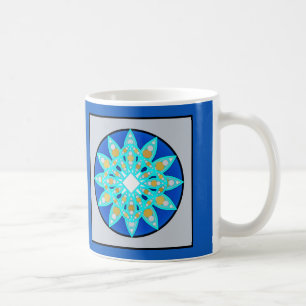 Taza De Café Patrón Mandala en azul cobalto y gris / gris