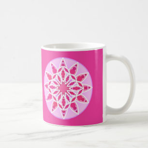 Taza De Café Patrón Mandala en rosa, fucsia y blanco