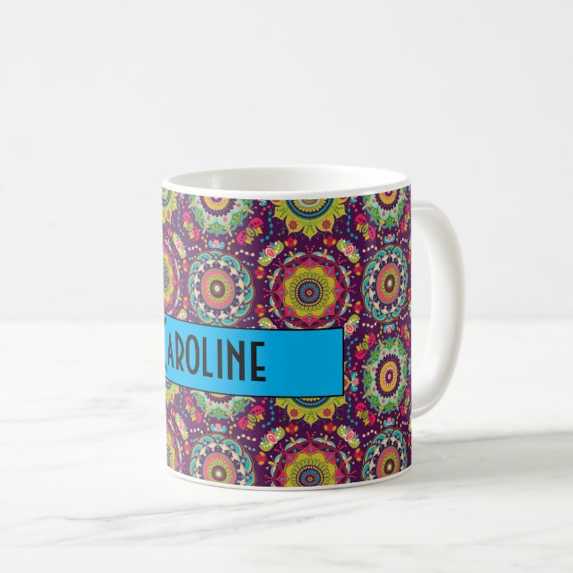 Taza De Café Patrón Mandala Retro Personalizado (Anverso derecho)