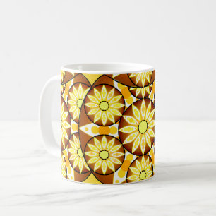 Taza De Café Patrón Mandala, tonos marrones y dorados