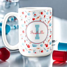 Taza De Café Patrón médico Enfermera monogramada Gran Mug