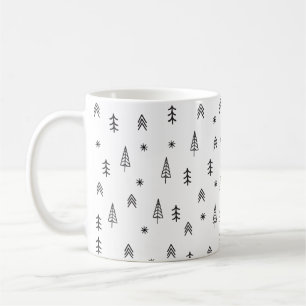 Taza De Café Patrón minimalista del bosque de invierno blanco y