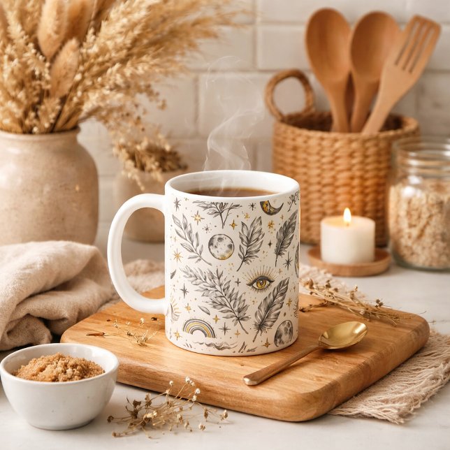 Taza De Café Patrón Místico Celestial de Luna y Estrellas (Subido por el creador)