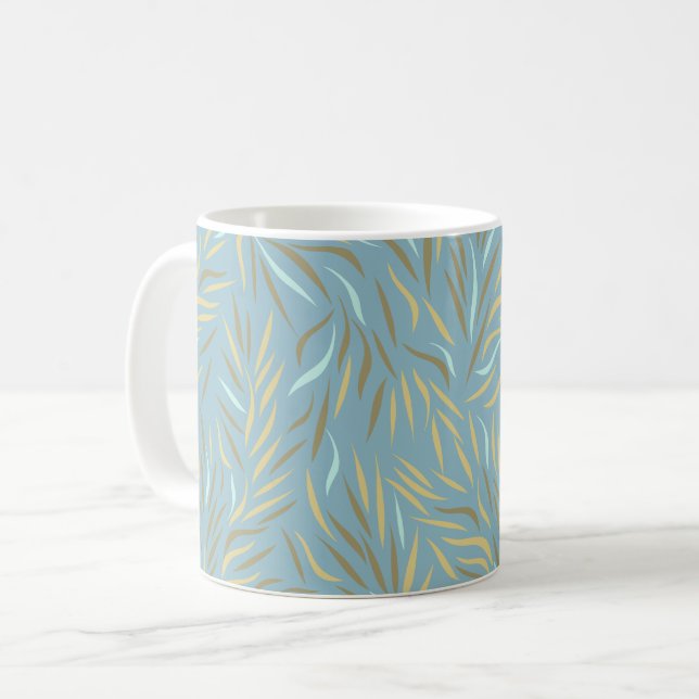 Taza De Café Patrón moderno azul de hojas amarillas (Anverso izquierdo)
