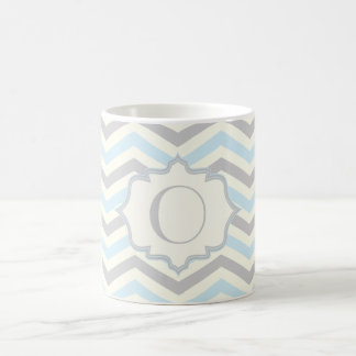 Taza De Café Patrón moderno de cheurón azul, gris, marfil