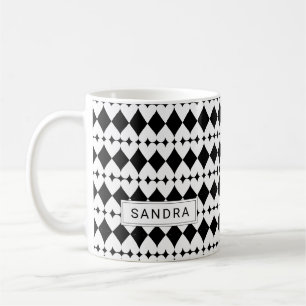 Taza De Café Patrón moderno de corazón blanco y negro personali