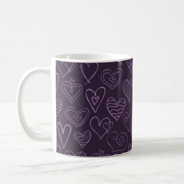 Taza De Café Patrón moderno de corazón morado oscuro (Izquierda)