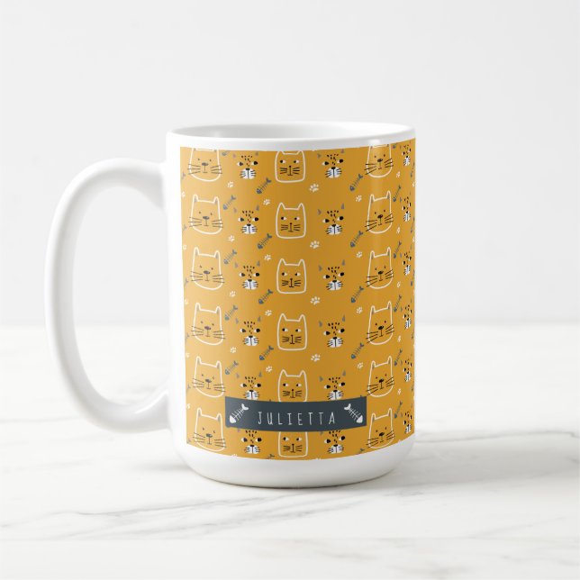 Taza De Café Patrón moderno de gato suave personalizado (Izquierda)