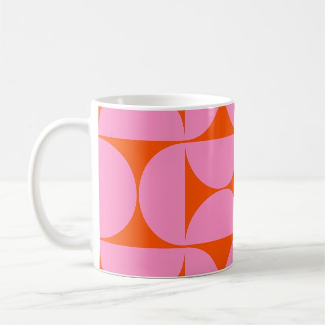 Taza De Café Patrón Moderno De Mediados Del Siglo, Preppy Rosa  (Izquierda)