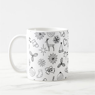 Taza De Café Patrón moderno de Navidades blancos y negros